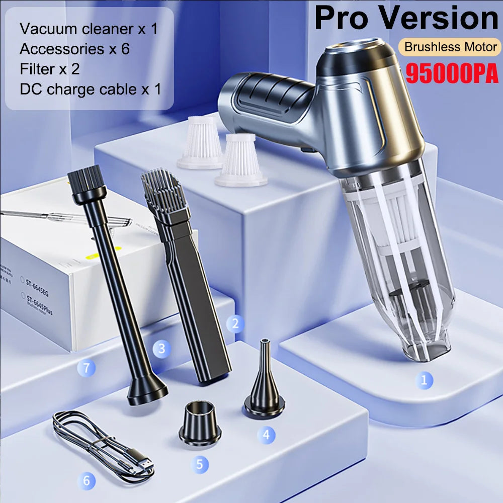 Car Vacuum Cleaner 95000PA Strong Suction Wireless Vacuum Cleaner for Car Home 2In1 Handheld Portable Vacuum Cleaner Blower
