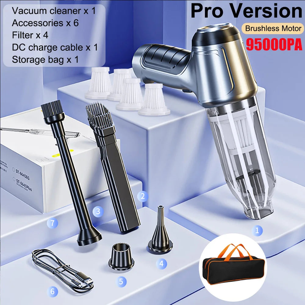 Car Vacuum Cleaner 95000PA Strong Suction Wireless Vacuum Cleaner for Car Home 2In1 Handheld Portable Vacuum Cleaner Blower