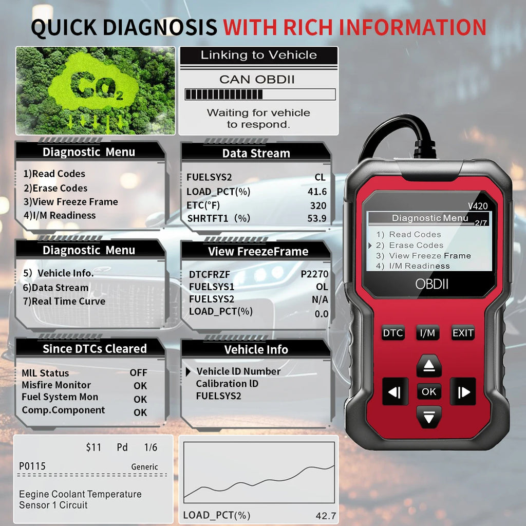 V420 Car Scanner Diagnostic Tool Check Engine Code Reader Obd2 Scanner for All Cars